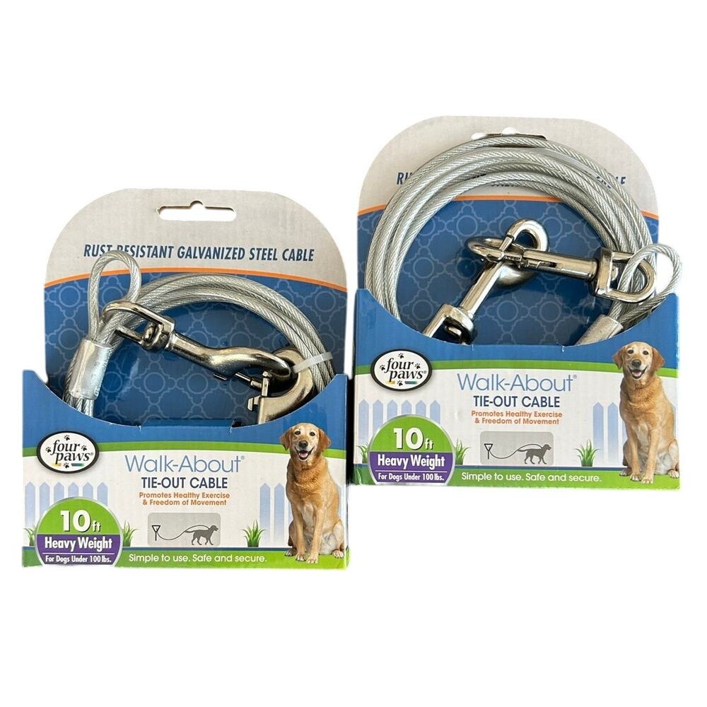Dog Tie Out Cable Heavy Duty Weighted Dog Tie Out Cable Silver, 10 ft LOT of 2